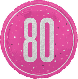 Balon Foliowy Różowy Błyszczący 80 URODZINY 45cm