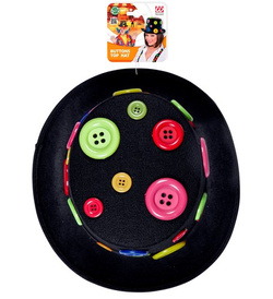 Cylinder Kapeusz Czarny z Kolorowymi Guzikami