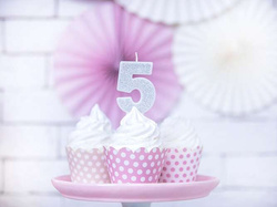 Świeczka cyferka 5 srebrna, 1 szt.