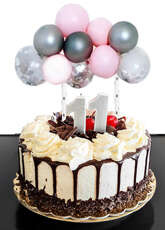 Topper Balonowy, Różowe, szare, srebrne konfetti