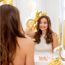 Ozdoba na Tort ZŁOTA KORONA Srebrne Kryształki 7cm