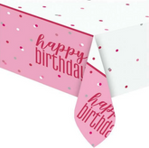 Obrus Foliowy Happy Birthday Różowy 137x213cm