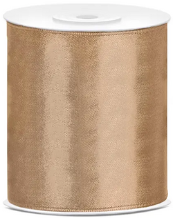 Tasiemka satynowa, j. złoto, 100mm/25m