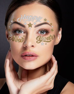 Naklejki na Twarz HAPPY NEW YEAR Srebrne, Złote