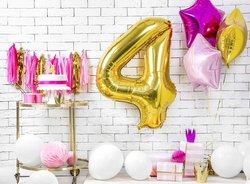 Balon foliowy Cyfra "4", złoty, 86cm, 1szt.