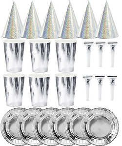 Zestaw Kubeczki Talerzyki Czapeczki Srebrny