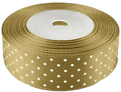 Wstążka satynowa w kropki Złota 22m, 25mm