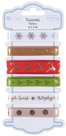 Tasiemki Satynowe Rypsowe ŚWIĄTECZNE 6x2m