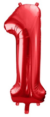 Balon foliowy Cyfra "1", czerwony, 86cm, 1szt.