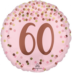 Balon Foliowy 60 URODZINY Różowy Konfetti 46cm