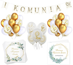Zestaw Komunijny Balony Baner Serwetki Zaproszenia