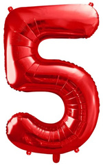 Balon foliowy Cyfra "5", czerwony, 86cm, 1szt.