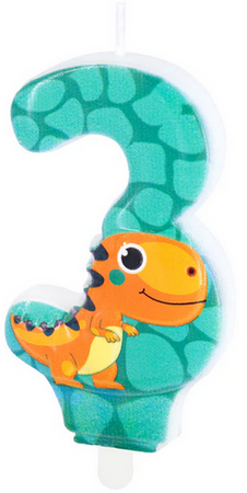 Świeczka na Tort Cyfra 3 TRZY Dino DINOZAUR