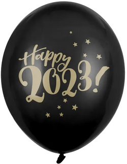 Balony 30cm, Happy 2023!, Pastel Black, 50szt.