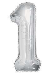 Balon foliowy cyfra 1 JEDEN srebrny 100 cm, 1 szt.
