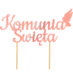 Topper na Tort KOMUNIA ŚWIĘTA Gołąbek RÓŻOWE ZŁOTO