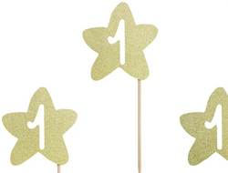 Dekoracje do MuffinekZłote Gwiazdki 1 Urodziny 6sz