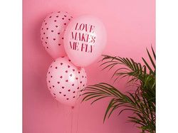 Balony Różowy w czerwone serduszka 30 cm, 1 szt.