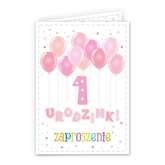 Zaproszenie na roczek, różowe, 1 szt.