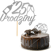 Topper na Tort 25 URODZINY Party SREBRNY