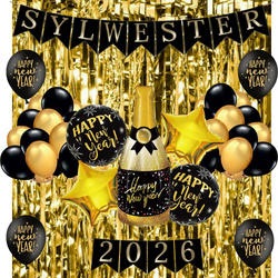 Zestaw Sylwester 06-2 Baner Kurtyna Szampan Balony