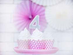 Świeczka cyferka 4 srebrna, 1 szt.