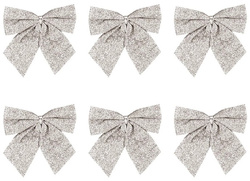 Kokardy Świąteczne Brokatowe SREBRNE 8cm 6szt.