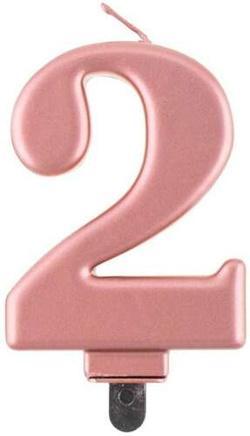 Świeczka cyferka 2, różowo-złota, 8 cm, 1 szt.