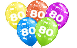 Balony z nadrukiem na 80 urodziny "80", 5 szt.