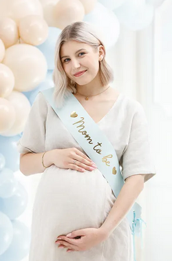 Szarfa MOM TO BE Baby Shower Niebieska