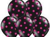 Balony 14'' czarny w różowe kropki, 5 szt.