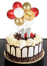 Topper Balonowy, Czerwony, złoty, złote konfetti