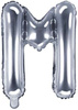 Balon foliowy Litera "M", 35cm, srebrny, 1 szt.