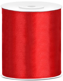 Tasiemka satynowa, czerwona, 100mm/25m