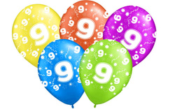 Balony z nadrukiem na 9 urodziny  "9" - 5 szt.