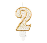 Świeczka B&C cyferka "2", złoty kontur, 1op.