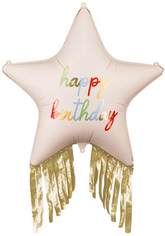 Balon Foliowy GWIAZDKA Z FRĘDZLAMI Happy Birthday
