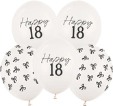 Balony Białe Czarne Kokardki Happy 18 URODZINY 5sz