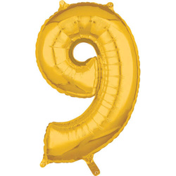 Balon foliowy 26" złoty cyfra "9", 1 szt.
