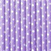Słomki papierowe Kropki, liliowy, 19,5 cm, 1 op.