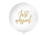 Balon 1 m, Just married biały złoty nadruk 1 szt.