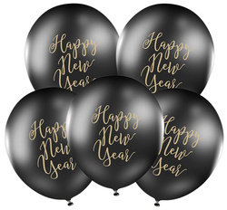 Balony 30cm, Happy New Year, Pastel Black, 5szt.