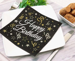 Serwetki Happy Birthday Czarne, 33x33cm, 20szt.