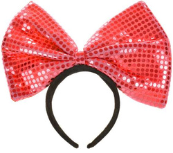 Opaska na Głowę Duża KOKARDA Czerwona CEKINY