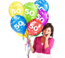 Balony z nadrukiem na 50 urodziny  "50" - 5 szt.