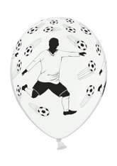 Balony z nadrukiem "Piłkarz i piłki" białe, 1 szt.