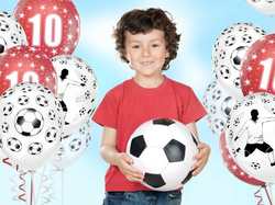 Balony z nadrukiem "Piłkarz i piłki" białe, 5 szt.