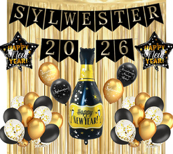Zestaw Sylwester 07-2 Baner Szampan Balony Kurtyna