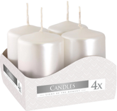 Świeca walec, biała perła , 4x6cm, 4 szt.