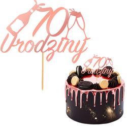 Topper na Tort 70 URODZINY Party RÓŻOWE ZŁOTO